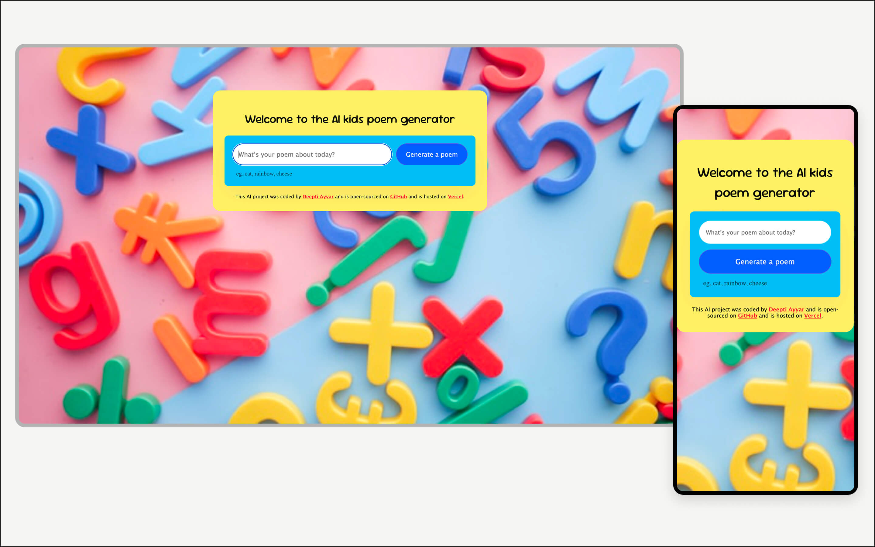 Preview of the Kids poem generator app